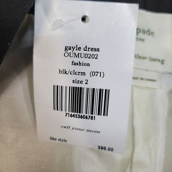 Kate Spade "Gayle Dress" Womens Size 2 Fit and Flare Sleeveless Black Cream NWT - Picture 6 of 10